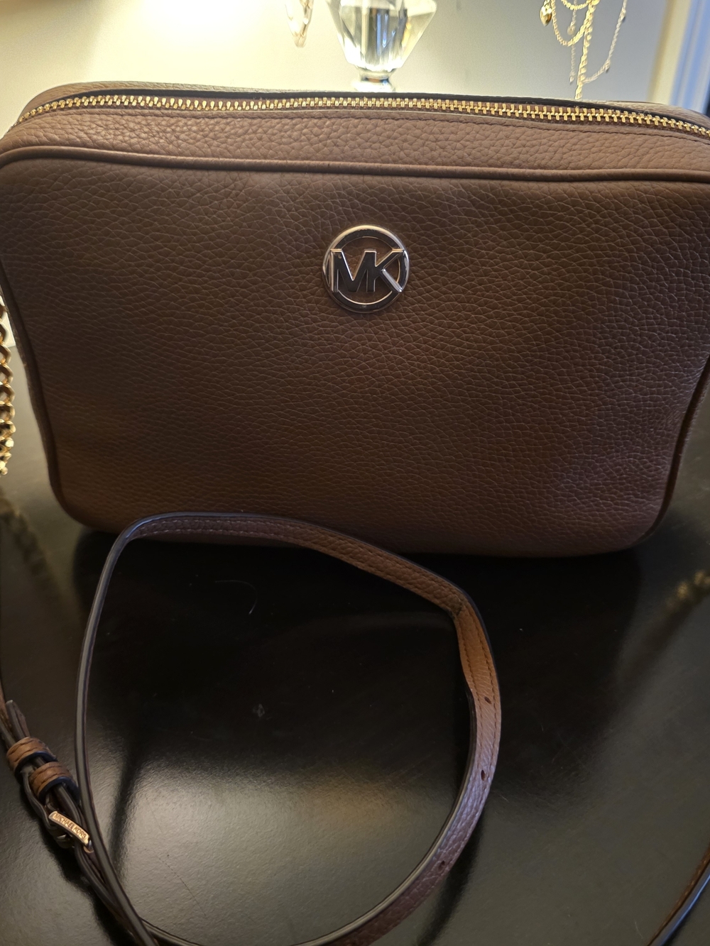 Michael Kors Chocolate Brown Pebbled Leather Crossbody with Gold Hardware